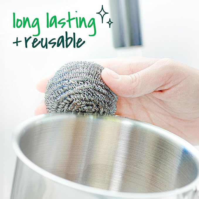 Scotch-Brite Stainless Steel Scrubbers, Scouring Pads for Cleaning Tough Baked-On Messes, Metal Scrubbers for Cleaning Dishes, 16 Scrub Pads