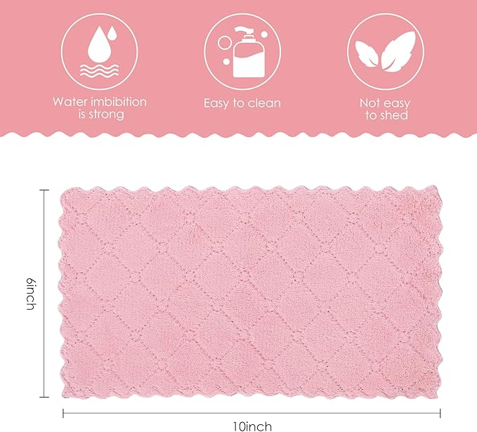 Rachan 22 Pack Kitchen Dish Cloths, Reusable Dish Towels, Nonstick Oil Washable Fast Drying, Super Absorbent Coral Velvet Cleaning Cloths for Cleaning Tableware, Kitchen, Bathroom (Pink-grey-10 x 6")