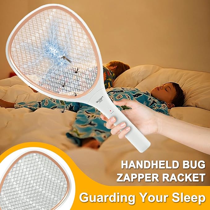 Faicuk Handheld Bug Zapper Racket Electric Fly Swatter (Champagne Pink)