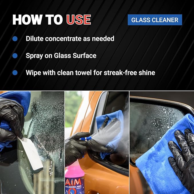 AIM Chemicals Ammoniated Glass Cleaner Concentrate - Streak-Free Shine for Windows, Cars, Homes, Offices - Dilutes 10:1 - Removes Dirt, Grime, Fingerprints - Ideal for Glass Spray Bottles - 5 Gal