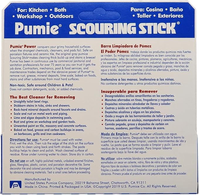 PUMIE Heavy Duty Pumice Scouring Stick, Extra Strong Pumice Cleaning Stone for Tough Bathroom, Kitchen Stains & Grills, Scouring Stick for Cleaning Toilet Rings Stain & Hard Water Rings - (Pack of 18)