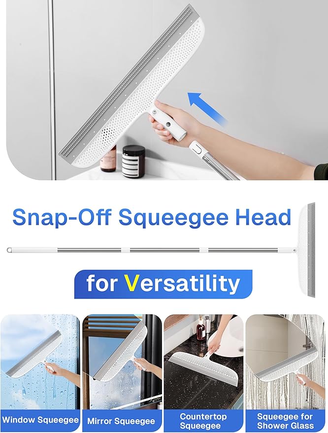 Silicone Floor Squeegee, 180° Rotating Air Broom, Squeegee for Floor with a Long Handle, Magic Broom for Water and Pet Hair Removal on Bathroom Floors, Tile, Deck and Glass, Indoor Cleaning Tool