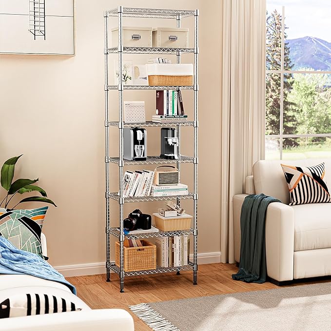 M MZG 8 Tier 2000 lbs Storage Rack Metal Wire Shelving Unit, Storage Standing Shelf Organizer for Laundry Bathroom Kitchen Pantry Closet Garage Utility Room, Chrome 13.8" D x 23.6" W x 79.5" H
