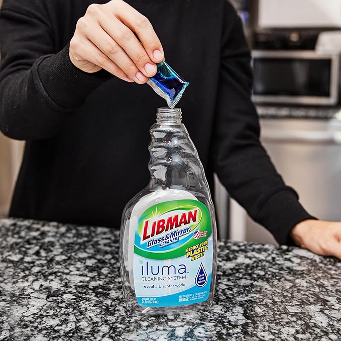 Libman Iluma Glass & Mirror Cleaner Refill | Window Cleaning Pods Glass & Mirror Cleaner | Mirror Cleaner Refill | Chrome Cleaner Refill | 3 Pods | Add Water and Shake