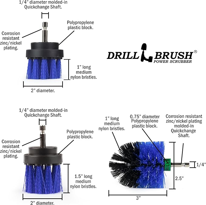 Pool Accessories - Cleaning Supplies - Drill Brush - 5 Piece Spin Brush Pool Cleaning Kit - Pool Supplies - Slide - Deck Brush - Hot Tub - Spa - Pond Liner - Pool Brush - Carpet Cleaner