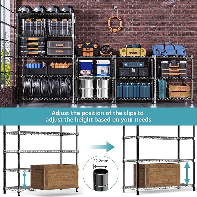 M MZG 1750 lbs Steel Storage Shelving 5-Tier Utility Shelving Unit Steel Organizer Wire Rack for Home,Kitchen,Office,Garage, 1750 LBS Capacity 17.7" D x 47.2" W x 72.3" H