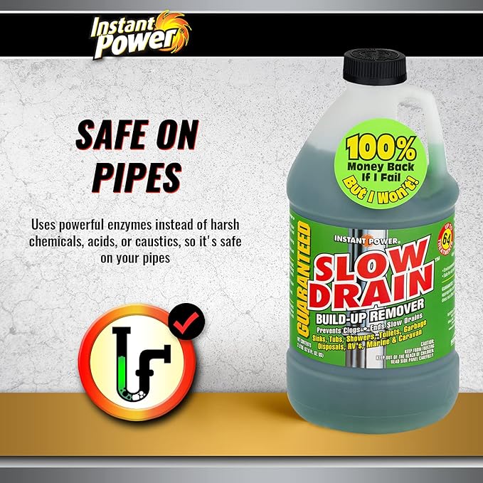 Instant Power Slow Drain Build Up Remover – Prevents Clogs, Ends Slow Drains for Sinks,Tubs, Showers, Toilets, Disposals, RVs, 2 Liters