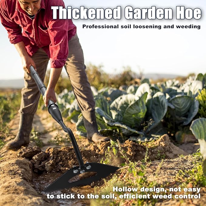 Hoe Garden Tool, Hollow Hoe with 55-85 Inch Long Handle, Adjustable Manual Weeder Heavy Duty Garden Hoe for Weeding, Digging, Hoeing, Cutting and Loosing Soil