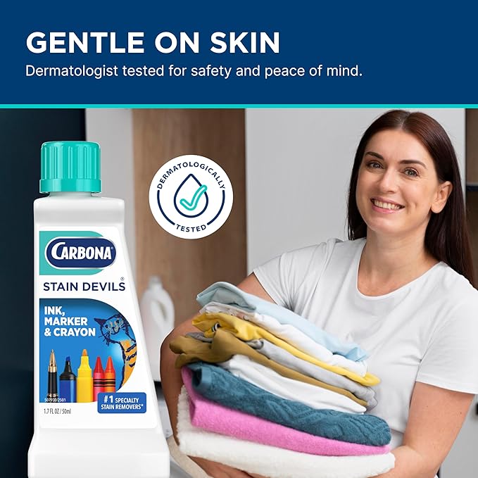 Carbona Stain Devils® #3 | Ink, Marker & Crayon | Professional Strength Laundry Stain Remover | Multi-Fabric Cleaner | Safe On Skin & Washable Fabrics | 1.7 Fl Oz, 1 Pack