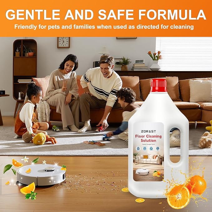 Floor Cleaning Solution Sweet Orange Scent, 82 Fl Oz, Compatible with All Roborock Mopping Robots (S7, S8, Qrevo, Q7, Q8 series), Cleans for Multiple Hard Floors, Deep Deodorization Free StainBusting