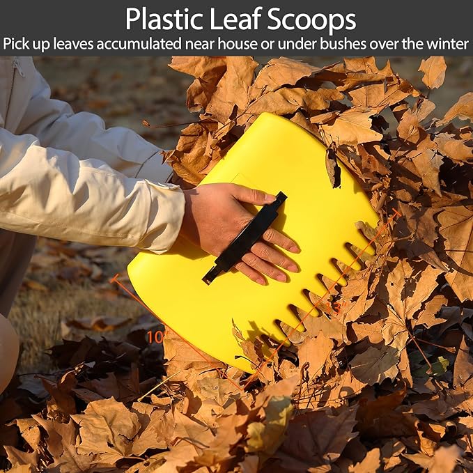 Garden Leaf Rake for Leaves with 32 Gallon Lawn and Leaf Bags & Leaf Scoops, Adjustable 11 Tines 9" Wide Small Adult Kids Lawn Shrub Yard Landscape Metal Rake Heavy Duty Long Handle 30-60