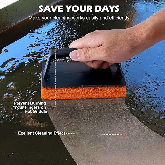 Griddle Cleaning Pads for Blackstone Flat Top, Non-Scratch Grill Scrub Pads, Bathroom Scrubbing Pads, Pool Scrub Brush, Shower Tile (5 Pads + Handle)