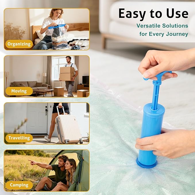 12 Pack Medium Travel Vacuum Storage Bags, Portable Vacuum Seal Bags for Clothing Travel with Pump, Space Saver Bag for Luggage Suitcases Clothes Bedding Seasonal Storage