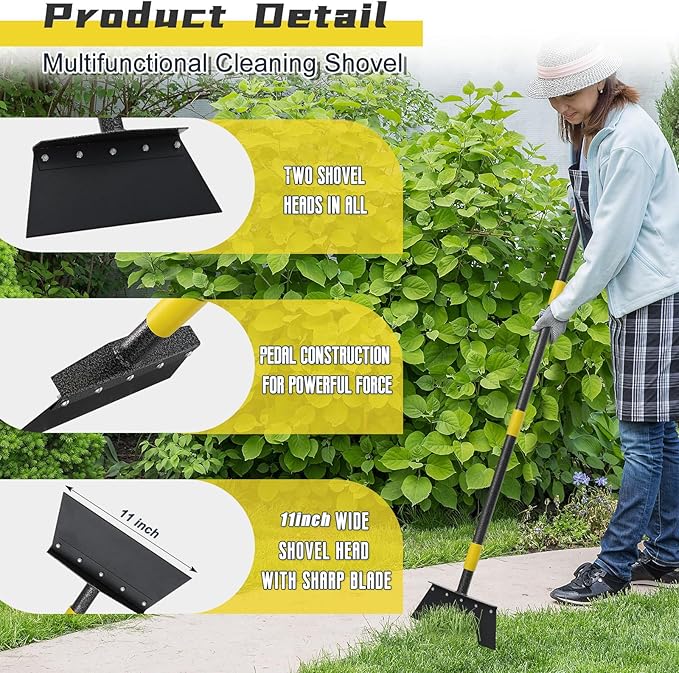 Garden Flat Shovel, 60" Multifunctional Cleaning Shovel, Manual Weeder Heavy Duty Metal Floor Scraper Garden Tool for Lawn Digging, Weeding, Scraping, Ice Remove, Edging