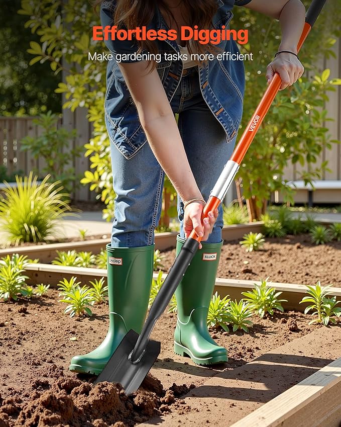 VEVOR Trench Shovel, 4 in Blade Heavy-Duty Trenching Shovel, Narrow Spade Trench Digger with Fiberglass Handle and Non-Slip Grip, for Gardening, Digging Holes, Trenching, and Planting, 56 in Long