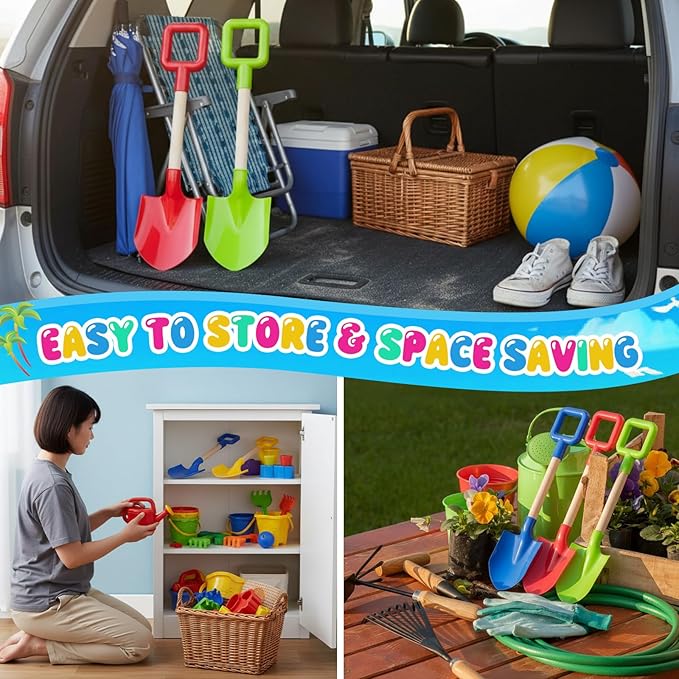 Honoson 12 Pack 16 Long Beach Spades Sand Shovels Toys Gardening Tools Sets Sandbox Sturdy Scoop Durable Wood Handle ABS Plastic Spade for Garden Sand Snow Backyard Summer Favors (Bright Color)
