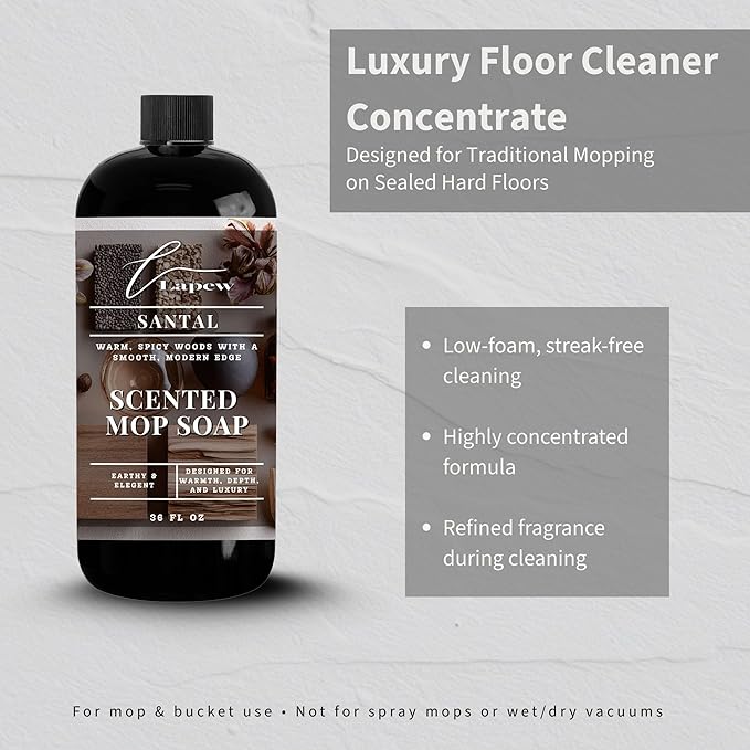 Lapew Santal Scented Mop Soap - Luxury Floor Cleaner Concentrate for Mopping Tile, Laminate, Vinyl & Hardwood | Streak-Free, Low-Foam | 36 oz