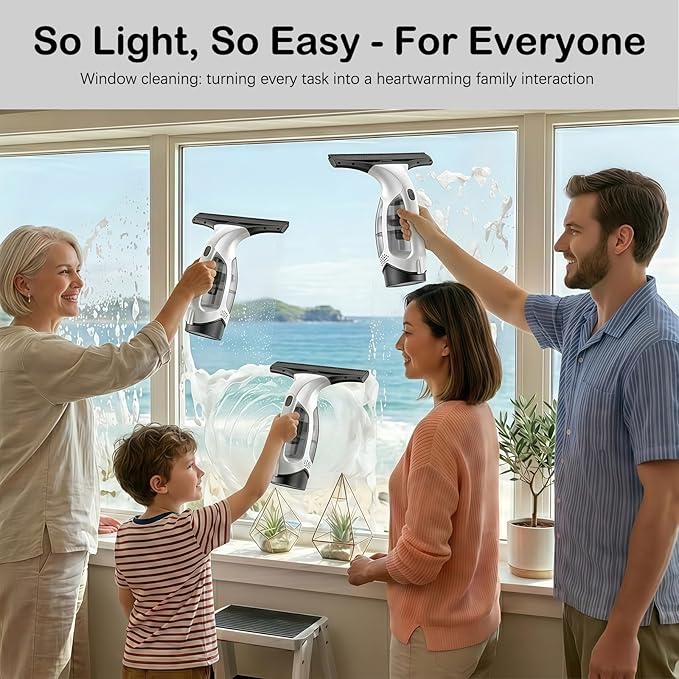 Electric Window Vacuum Squeegee Cordless 13", 2000Pa Electric Squeegee, 2200mAh Rechargeable Battery, 150ml Dirty Water Tank, Streak-Free Glass Cleaner for Shower Doors, Windows, Mirrors