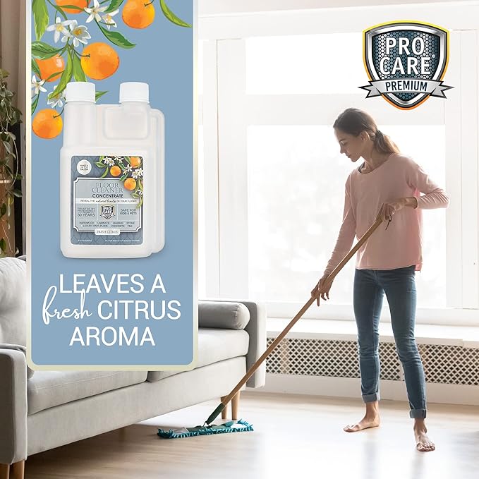 ProCare Citrus Floor Cleaner - Vinyl, Wood, Tile & Laminate Floor Cleaner for Mopping, Cleaning Solution Concentrate Floor Cleaner with Citrus Aroma, 32oz Spray Bottle + 8oz Concentrated Bottle Bundle