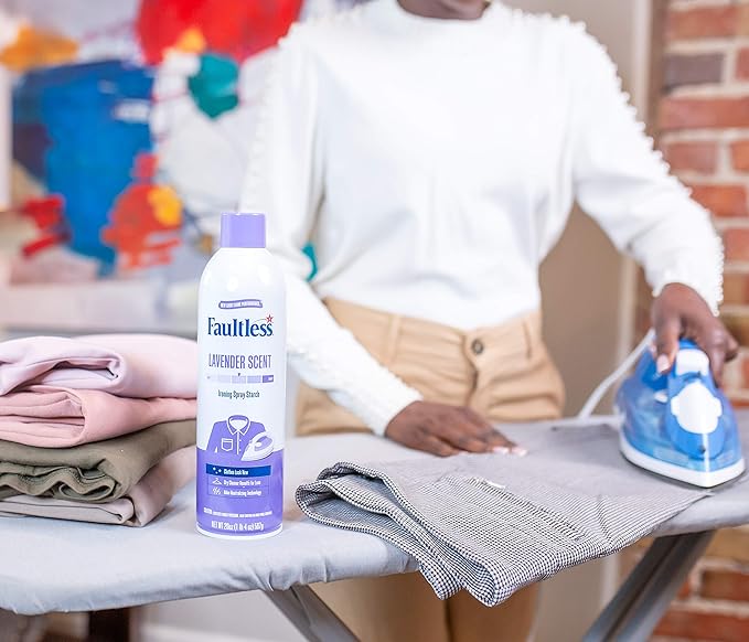 Laundry Starch Spray, Faultless Lavender Spray Starch 20 oz Cans for a Smooth Iron Glide on Clothes & Fabric Even Spray, Easy Iron Glide, No Reside (Pack of 2)