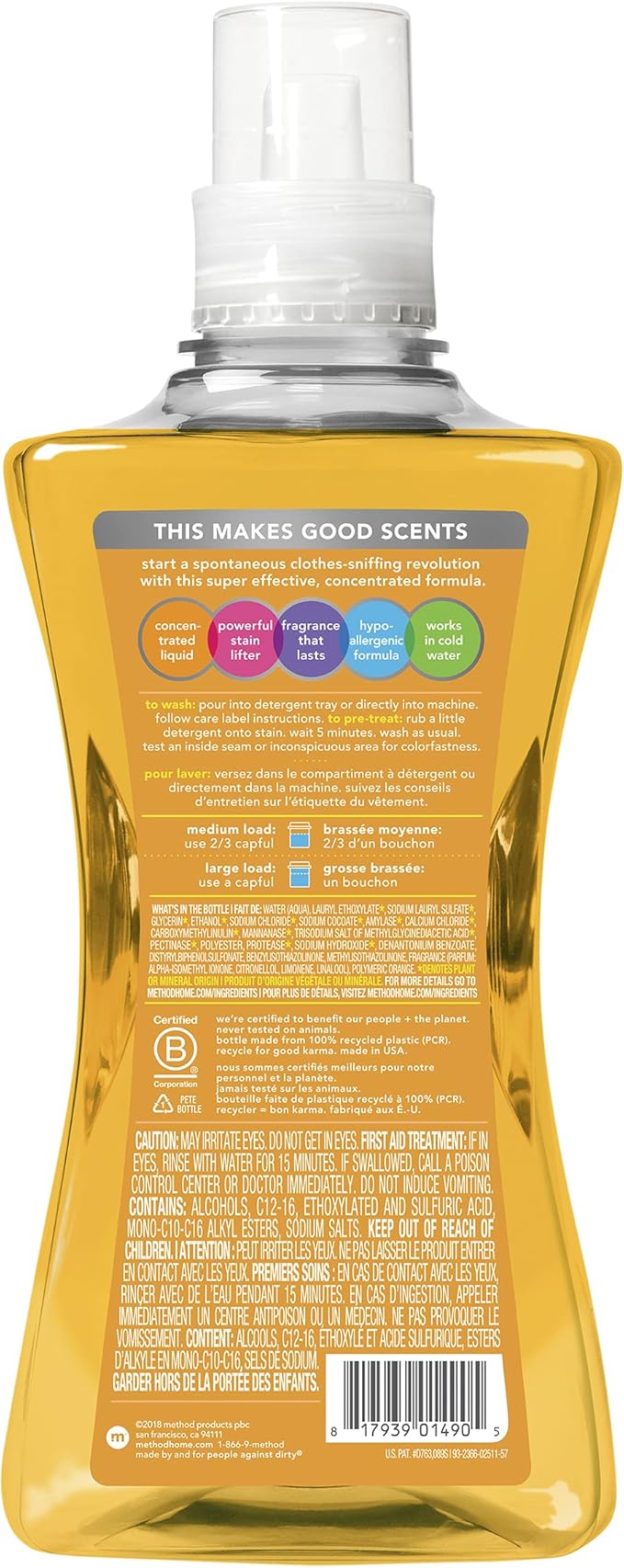 Method Liquid Laundry Detergent, Ginger Mango, 66 Loads Per Bottle, Hypoallergenic + Stain Remover, 53.5 Fl Oz (Pack of 2)