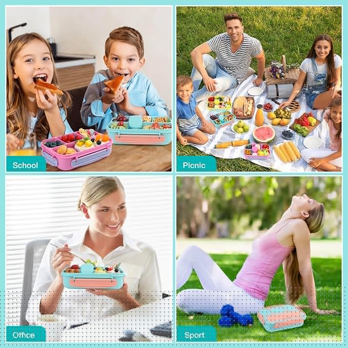 MaMix Bento Lunch Box - Adult & Kids Lunch Containers, 4 Compartment, 1300ML (Pastel Blue)