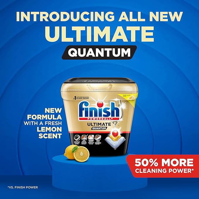 Finish Ultimate Quantum Dishwasher Pods, New & Improved Formula, Dishwasher Detergent Dish Soap, Removes Burnt-On & Dried-On Stain, Degreasing & Scrubbing Power, Lemon Scent, 38 Count