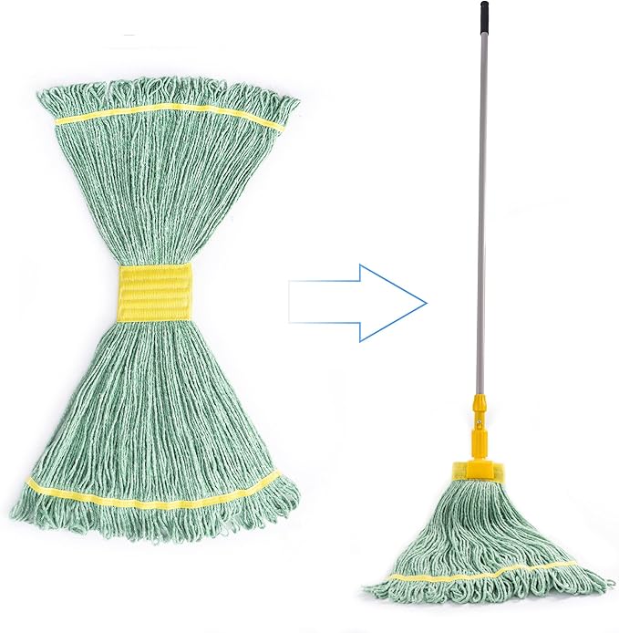 Matthew Cleaning 12Pcs 5'' Headband White&Orange&Green 24Oz Commercial String Mop Heads, Loop-End Mop Head Replacement, Heavy Duty Industrial Washable&Reusable Mop Refills for Residential& Warehouse