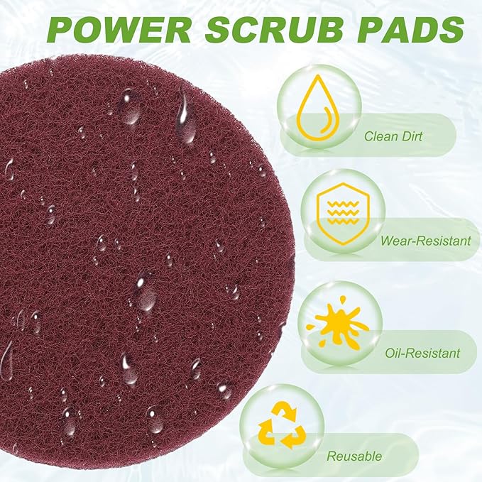 Power Scrub Pads, Scrubbing Pads 320 Grits Scouring Discs - Fitting for (Home Kitchen Cleaning - Drill Attachment - Scrubber Replacement) 6 Pcs & 5 Inch & Red