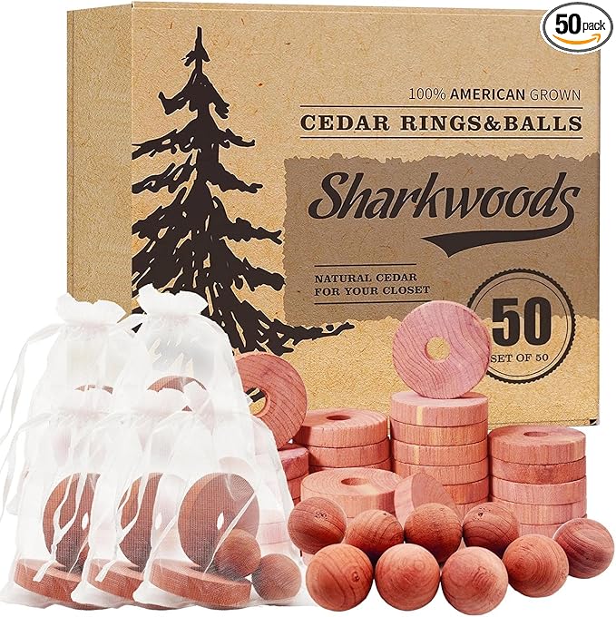 Cedar Blocks for Clothes Storage 50 Pack - 100% Natural Aromatic Cedar Rings and Balls for Closets & Drawers Freshener (30 Rings & 20 Balls)
