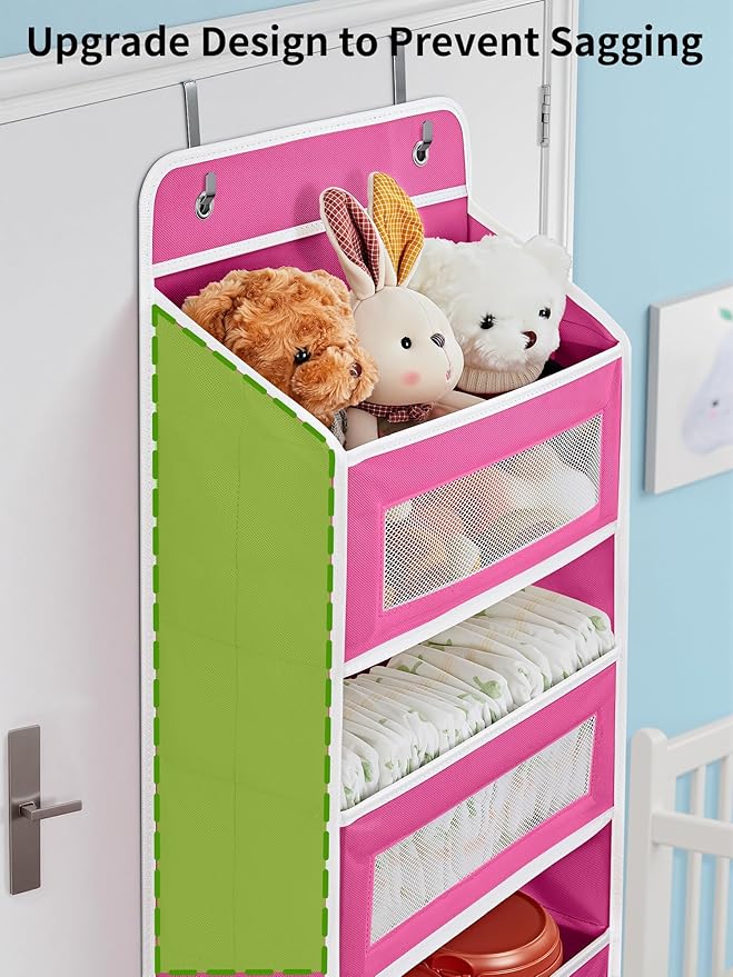 JARLINK 2 Pack Over The Door Organizer Storage, 5 Shelf Hanging Door Organizer with 5 Large Capacity Pockets, Anti Tilt 44 lb Load Behind Door Storage for Bedroom, Bathroom, Pantry, Nursery, Rose Pink