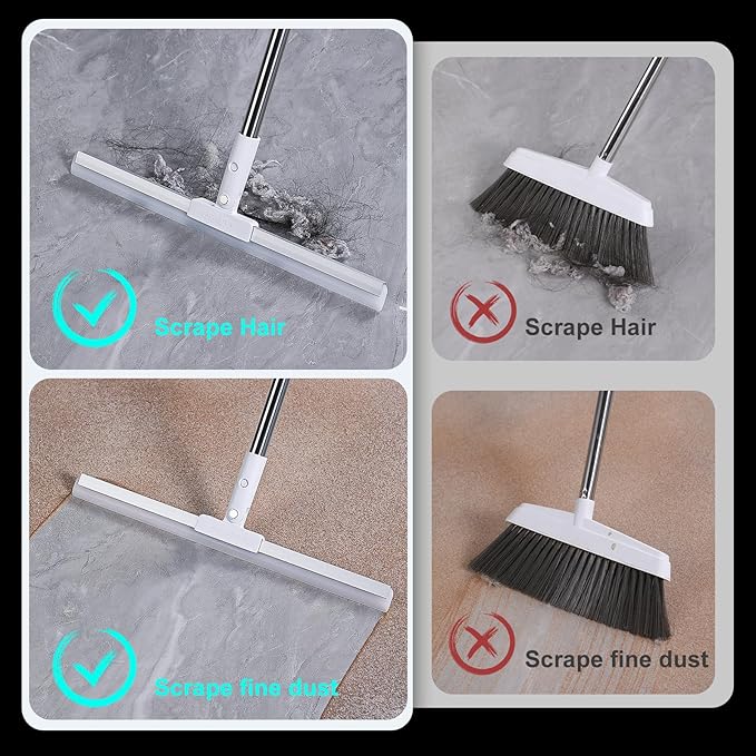Rubber Squeegee Broom for Floor,62" Long Handle Window Squeegee, Silicone Pet Hair Remover,Magic Squeegee Broom for Indoor Cleaning,Cleans Glass, Hair, fine dust, Liquids, Suitable Smooth Floors, Rugs