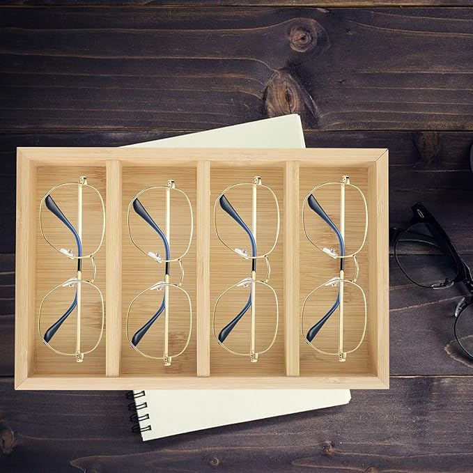 MAGICLULU Sunglasses Organizer Tray 4-Grid Glasses Display Stand Wear-Resistant Storage for Eyewear Home Closet Organization