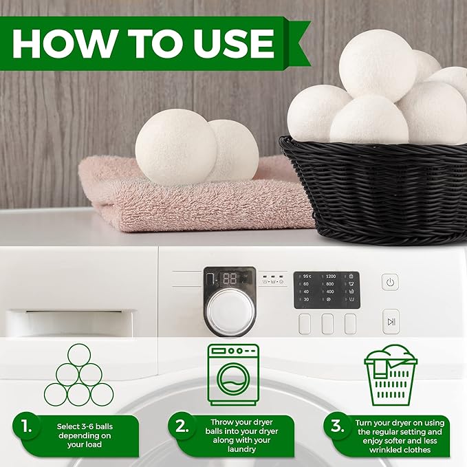 Wool Tumble Dryer Balls– Eco-Friendly Organic Fabric Softener, Reduce Wrinkles & Drying Time, Save Energy, Reusable, Handmade, 100% New Zealand Wool, Baby Safe, Unscented, XL Size (Pack of 4)