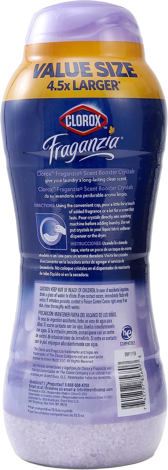 Clorox Fraganzia Laundry Scent Booster Crystals, In-Wash Fragrance Beads for Fresh-Smelling Clothes & Linens, Safe for All Fabrics & Colors, Easy-Pour Bottle, Lavender with Eucalyptus, 70 Oz - 6 Pack