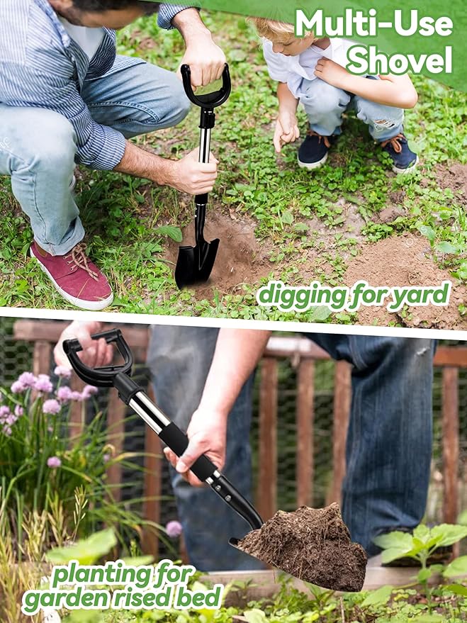 Shovel, 31 inch Small Shovels for Digging Gardening, Camping, Off Road Car Snow Removal Tools, Heavy Duty Short Metal Garden Shovel with Round Point Blade, D-Handle Grip, Footstep, Kids Mini Spade