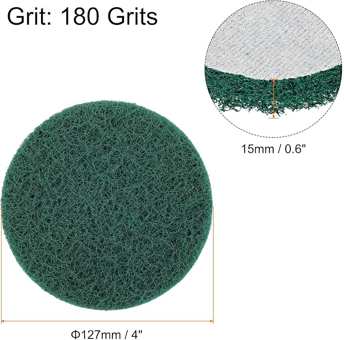 HARFINGTON 12pcs Scrubber Scouring Pads 180 Grits 5 Inch Drill Power Brush Hoop and Loop Surface Conditioning Disc Drill Scuffing Disc Scrub Pads for Home Kitchen Cleaning, Green
