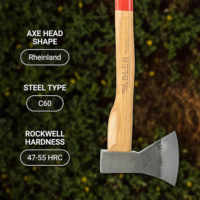 Adler Canoe Axe - German Made with a 19.5 inch Handle Coated in Anti-Slip Black Grip Paint - 1.35 Pound Head Weight