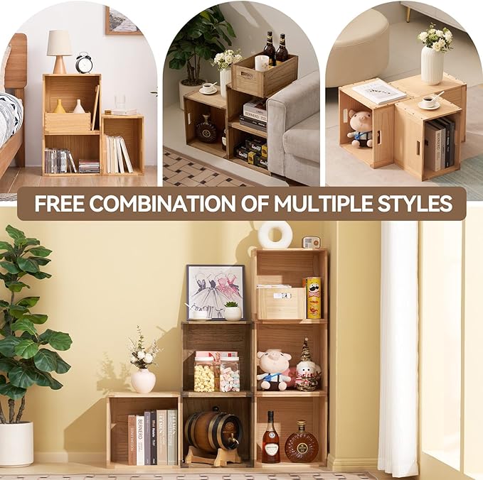 KIRIGEN Stackable Wood Storage Cube /Basket/ Bins Organizer for Home Books Clothes Toy Modular Open Cubby Storage System - Office Cubical Bookcase Closet Shelves C26-NA