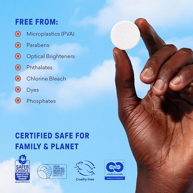BLUELAND Laundry Detergent Tablets, 36 Count, Plastic-Free Eco-Friendly Pods, Sheets, Liquid Alternative - Fragrance Free and Clear, Natural, Gentle