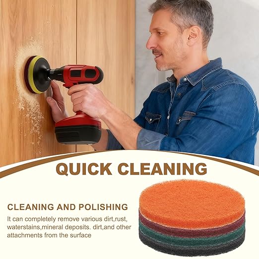 uxcell 8Pcs Scrubber Scouring Pad, 4 Inch 1500 Grits Drill Power Brush Hoop and Loop Scrub Pads Discs Polishing Pad for Household Furniture Automotive Cleaning, Green Gray