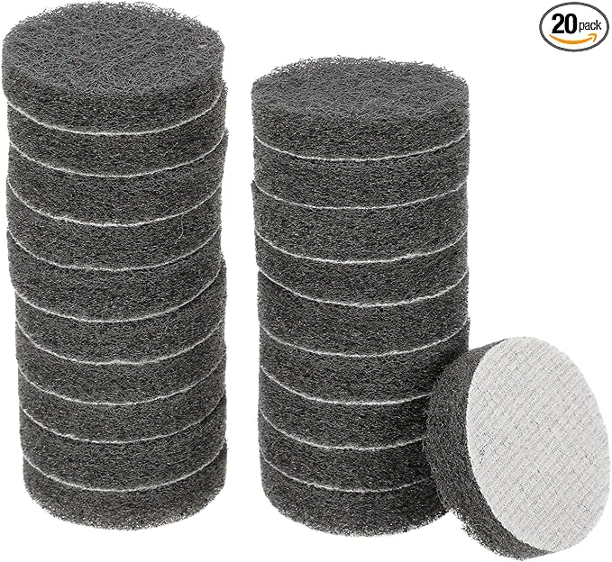 HARFINGTON 20pcs Scrubber Scouring Pads 800 Grits 2 Inch Drill Power Brush Hoop and Loop Surface Conditioning Disc Drill Scuffing Disc Scrub Pads for Home Kitchen Cleaning, Grey
