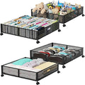 PHINOX Under Bed Storage Containers with Wheels - Shoe Storage Organizer Drawer, Tool-free Assembly Metal Underbed Storage for Bedroom Clothes, Shoes, Blankets - 4Pack