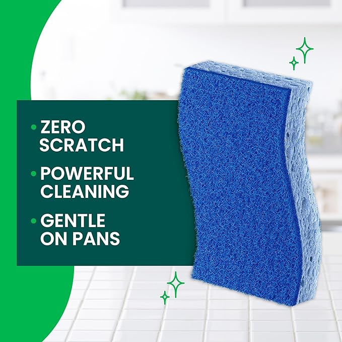 Scotch-Brite Zero Scratch Scrub Sponge, 12 Kitchen Sponges for Cleaning Around the Home, Bathroom & More, Effective + Gentle Dish Scrubber, Best for Nonstick Pots and Pans, Safe on Most Surfaces