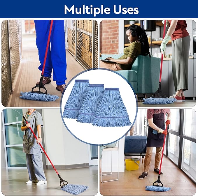 Matthew Cleaning Heavy Duty Mop Head Commercial Grade Replacement for General and Floor Cleaning, Wet Industrial Blue Cotton Looped End String Head Refills (Case of 36) Blue