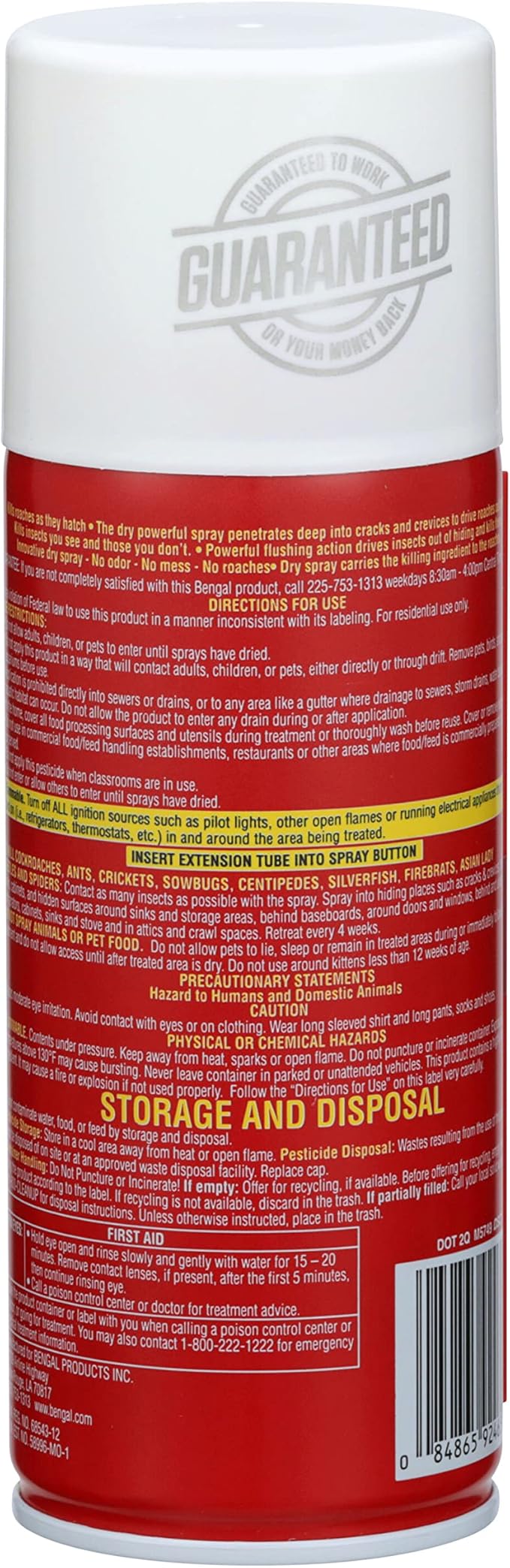 Bengal Roach Spray, Odorless Stain-Free Dry Spray, 9 Oz. Aerosol Can