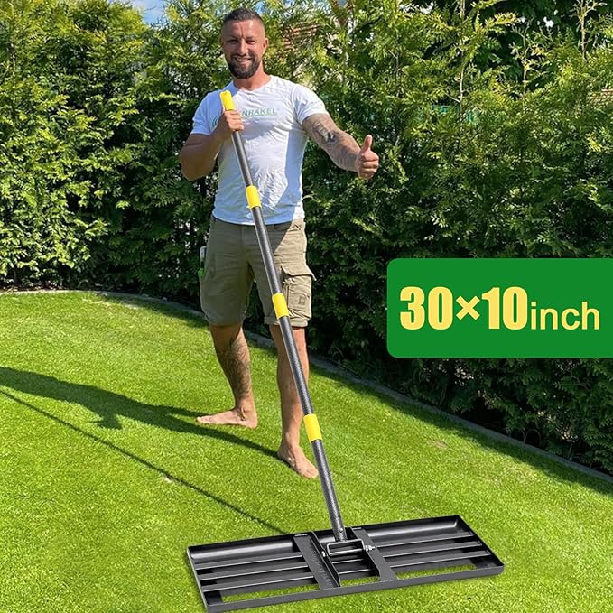 Large Lawn Leveling Rake - Heavy Duty 30"x10" Stainless Steel Leveler Plate,Reinforced Welds,28-72" Adjustable, Anti Flipping Smooth Edge,for Soil, Dirt,Ground,Golf,Yard Top Dressing,Landscaping