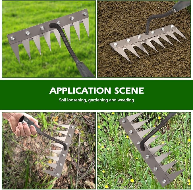 Iron Weeder Tool Without Long Handle, 8 Teeths Manual Weeder Remover Tool, Hand Weed Rake and Garden Hoe for Gardening, Heavy Duty Uprooting Weeding Pull for Yard, Lawn, Patio and Garden