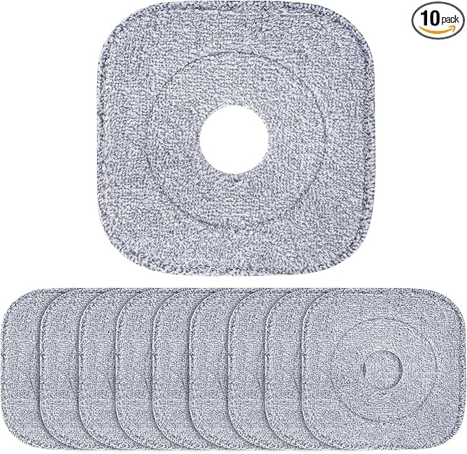 10 Pack 8.6" Square Microfiber Mop Pads Refills, Machine Washable, Highly Absorbent, Compatible with for True & Tidy Spin Mop and Most Square Spin Mops & Bucket
