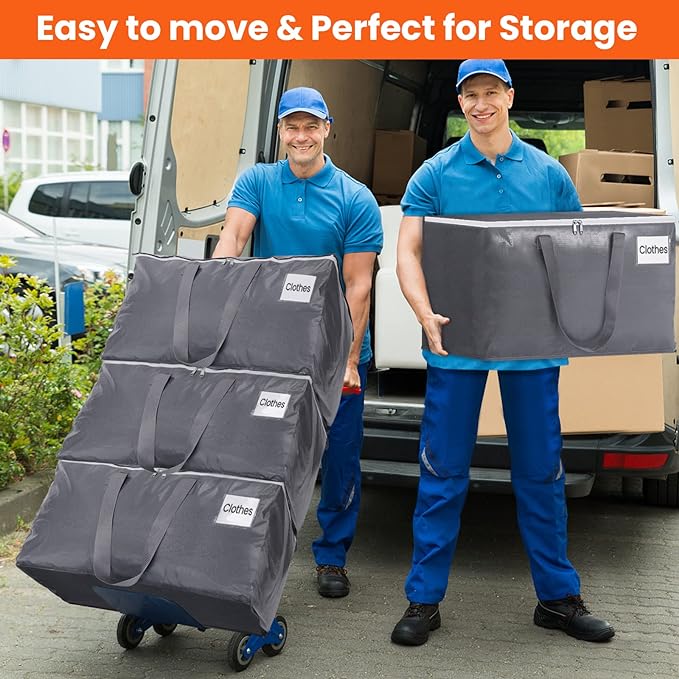 BlissTotes Large Moving Boxes and with Zippers & Handles Moving Supplies with lids, Heavy Duty Totes for Storage Bags for Space Saving, Fold Flat, Moving and Storing 76L, 6 Pack
